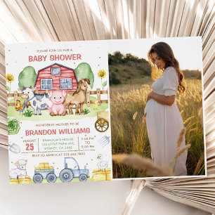 Traktor Farm Animals Barnyard Baby Dusche Foto Einladung