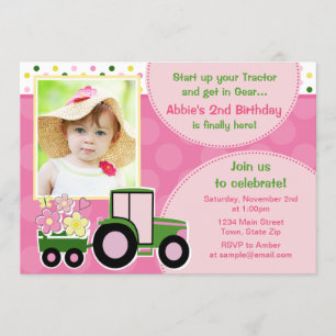 Traktor Girl Geburtstag Einladung 12x18 Foto-Karte