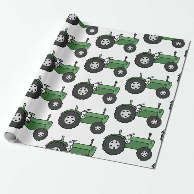Traktor grün Vintag Geschenkpapier (Ungerollt)