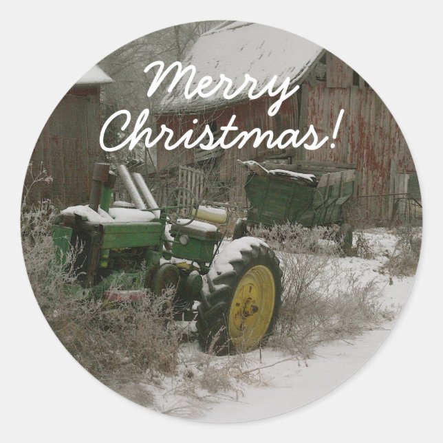 Traktor im Schnee Weihnachten Umschlag Aufkleber (Vorderseite)