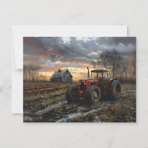 Traktor in einem landwirtschaftlichen Feld rustika Postkarte
