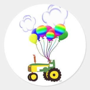 Traktor mit Ballonen Runder Aufkleber
