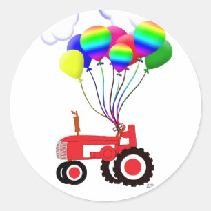 Traktor mit Balloons Runder Aufkleber
