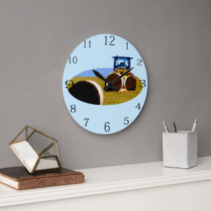 Traktor mit Hay-Bales-Ölfarbe Große Wanduhr