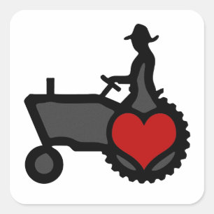 Traktor mit Herz-Liebe Land Quadratischer Aufkleber
