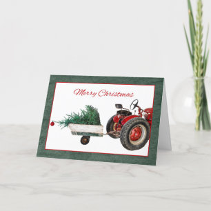 Traktor mit Trailer Hauling Weihnachtsbaum Karte