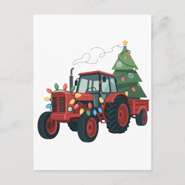 Traktor mit Trailer Santa Farm Bauer Weihnachten Ankündigungspostkarte (Vorderseite)