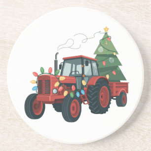 Traktor mit Trailer Santa Farm Bauer Weihnachten Getränkeuntersetzer