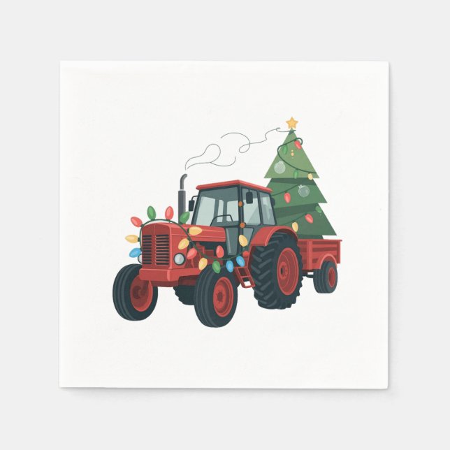 Traktor mit Trailer Santa Farm Bauer Weihnachten Serviette (Vorderseite)