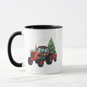 Traktor mit Trailer Santa Farm Bauer Weihnachten Tasse