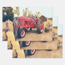 Traktor Red Retro Vintag Rustic Fall Harvest