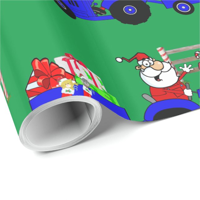 Traktor Santa mit Geschenken Weihnachten Geschenkpapier (Rolleneckpunkt)