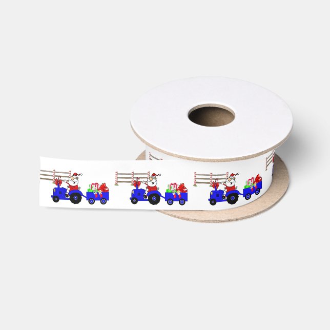 Traktor Santa mit Geschenktrailer drucken 1.5 Satinband (Spule)