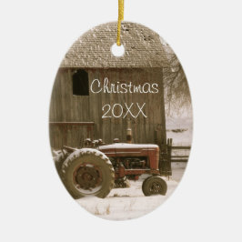 Traktor-u. Scheunen-Weihnachtsverzierung Keramik Ornament