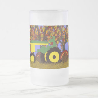 Traktor von Herbstbaumen und Truthühnern 1 Mattglas Bierglas