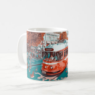 Tram im Vintage-Stil, wahrscheinlich inspiriert vo Kaffeetasse