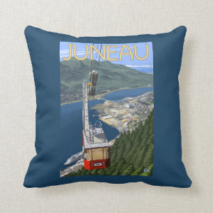 Tram über Juneau, Alaska Vintages Reise-Plakat Kissen
