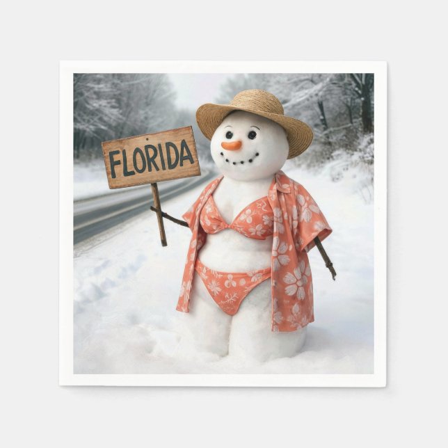 Tramper-Dame Schneemann mit Florida-Schild Serviette (Vorderseite)