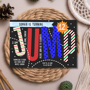 Trampolin Geburtstag springende Kinder Einladung