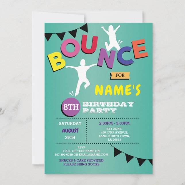 Trampolin Geburtstags Einladung Jump Bounce Party (Vorderseite)