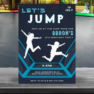 Trampolin Park Springen Blue Birthday Party Einladung