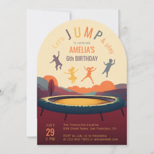 Trampolin Springen und Spielen Retro Kindergeburts Einladung