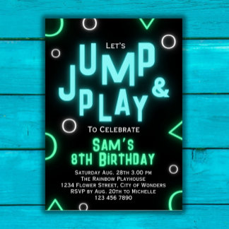 Trampoline Geburtstag Einladung Neon Jump Party