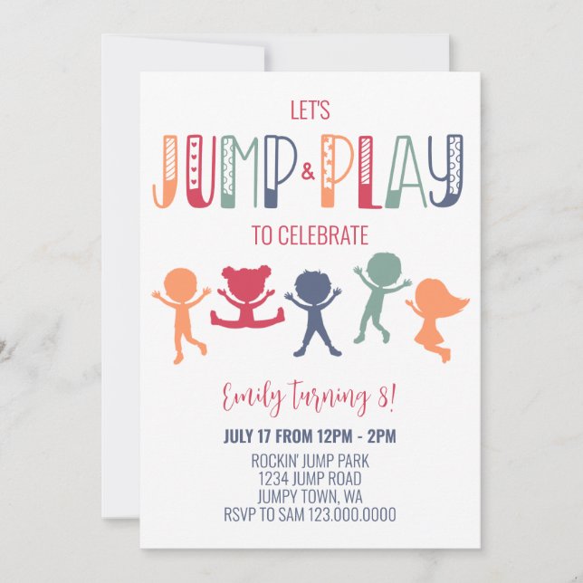 Trampoline Jump and Play Birthday Party Einladung (Vorderseite)