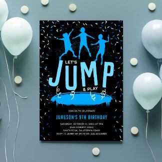 Trampoline Kids Blue Birthday Party Einladung