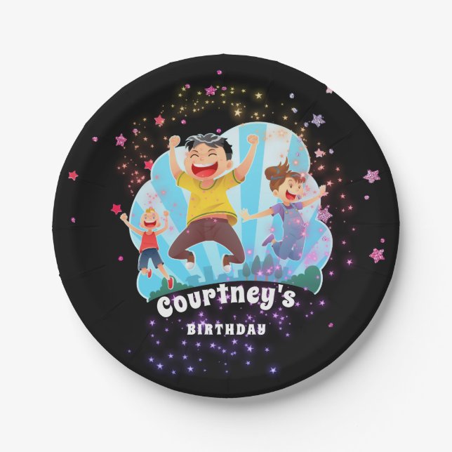 Trampoline-Party springen Pappteller (Vorderseite)