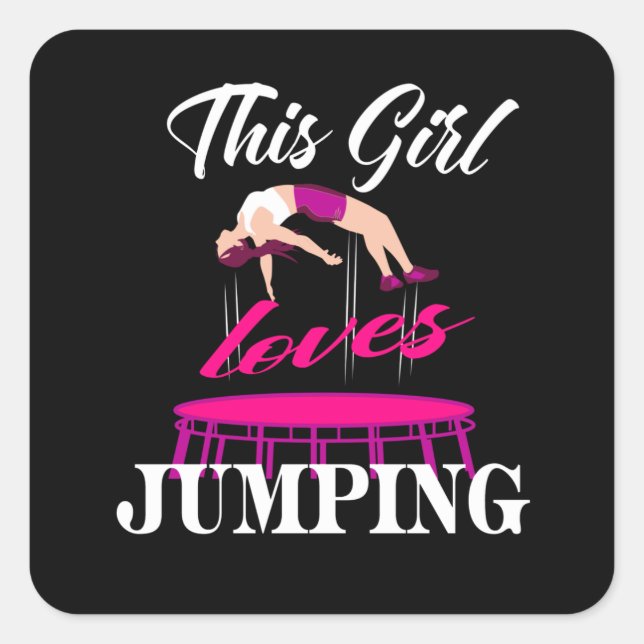 Trampolines Geschenk Idee Frauen springen Fitness Quadratischer Aufkleber (Vorderseite)