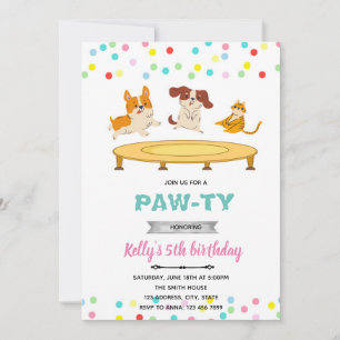 Trampolinsprung-Katze-Hund-Party-Thema Einladung