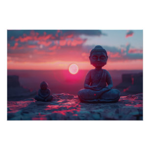 Tranquie Sonnenaufgang Meditation: Buddha Statue P Poster