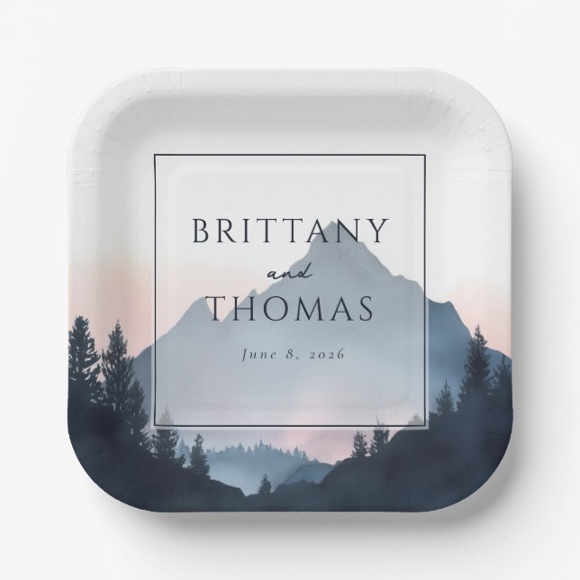 Tranquil Blue Mountain Landscape Pappteller (Vorderseite)