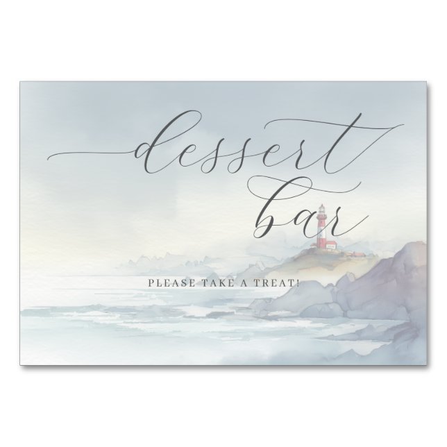 Tranquil Blue Watercolor Lighthouse Scene Tischnummer (Vorderseite)