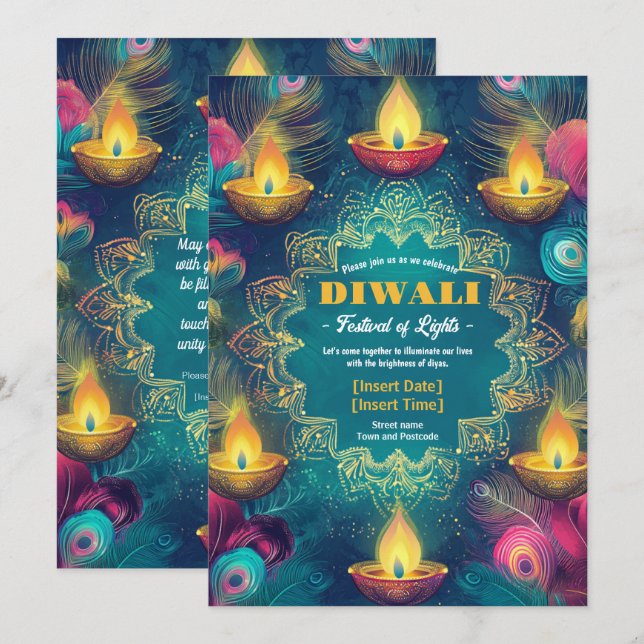 Tranquil Diwali Aura Einladung (Vorne/Hinten)