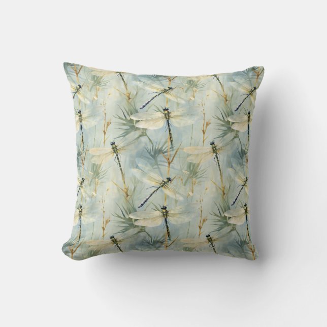 Tranquil Dragonfly Watercolor-Stil Kissen (Vorderseite)