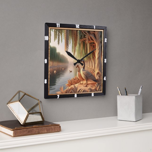 Tranquil Ducks River Quadratische Wanduhr (Büro)