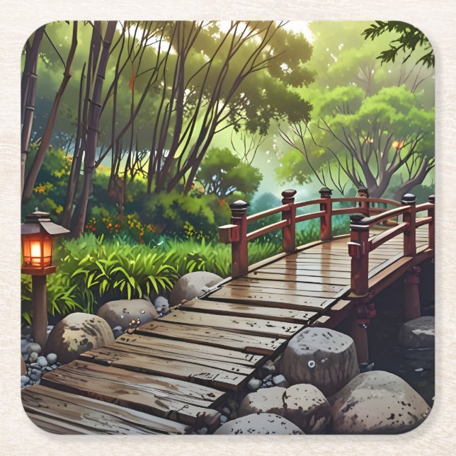 Tranquil Escape - Japanischer Garten Papier Unters Rechteckiger Pappuntersetzer (Vorderseite)