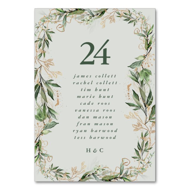 Tranquil Eucalyptus Elegantes Grünes Breezy Sea Gl Tischnummer (Rückseite)