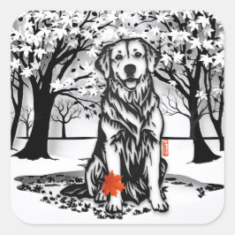 TRANQUIL GLEN Golden Retriever Quadratischer Aufkleber