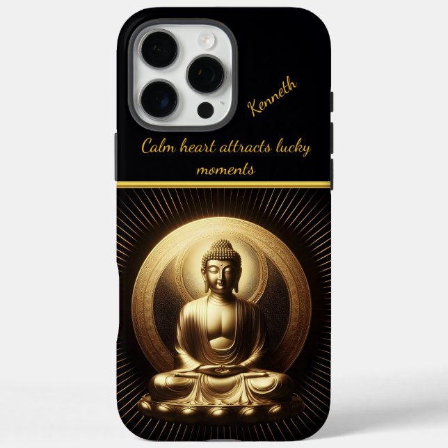 Tranquil Golden Buddha in Meditation iPhone 16 Pro Max Hülle (Rückseite)