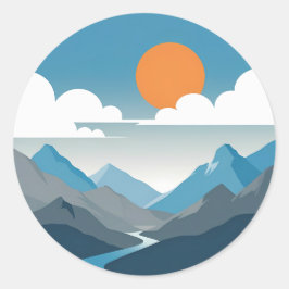 Tranquil Horizon | Minimal Mountain Landscape Art Runder Aufkleber