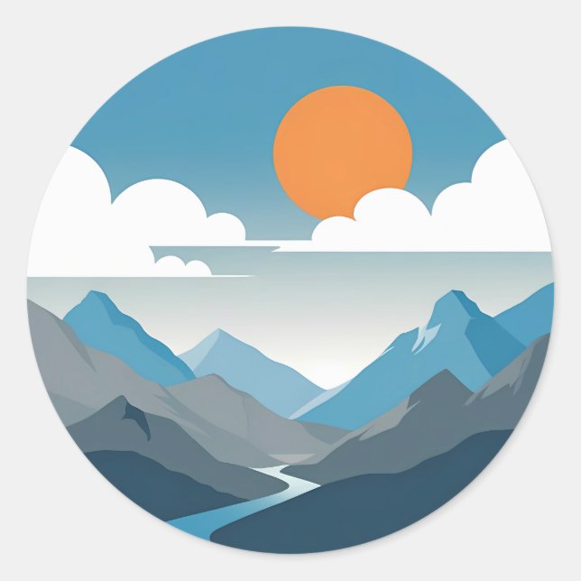 Tranquil Horizon | Minimal Mountain Landscape Art Runder Aufkleber (Vorderseite)