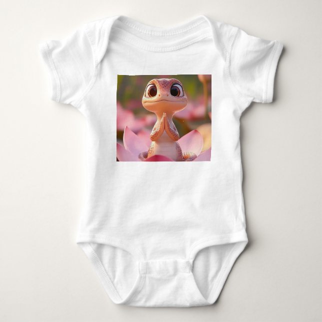 Tranquil Lizard on Lotus - Baby Bodysuit Baby Strampler (Vorderseite)