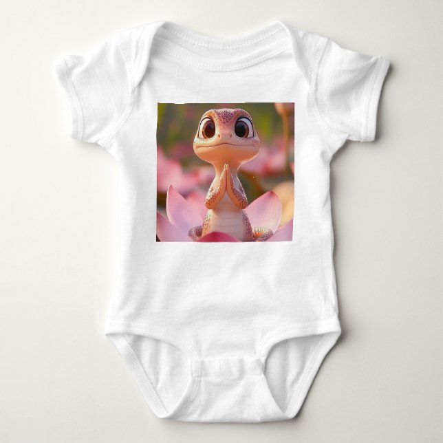 Tranquil Lizard on Lotus - Baby Bodysuit Strampler (Vorderseite)