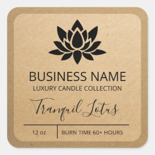Tranquil Lotus Kraft Paper Soy Candle Labels Quadratischer Aufkleber