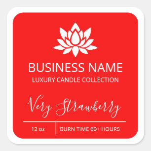 Tranquil Lotus Red Strawberry Soy Candle Labels Quadratischer Aufkleber