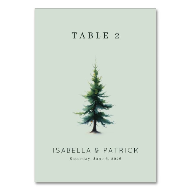Tranquil Mint Watercolor Tree Tischnummer (Vorderseite)