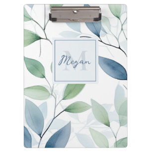 Tranquil Oasis Aquarell Blätter Monogramm und Name Klemmbrett